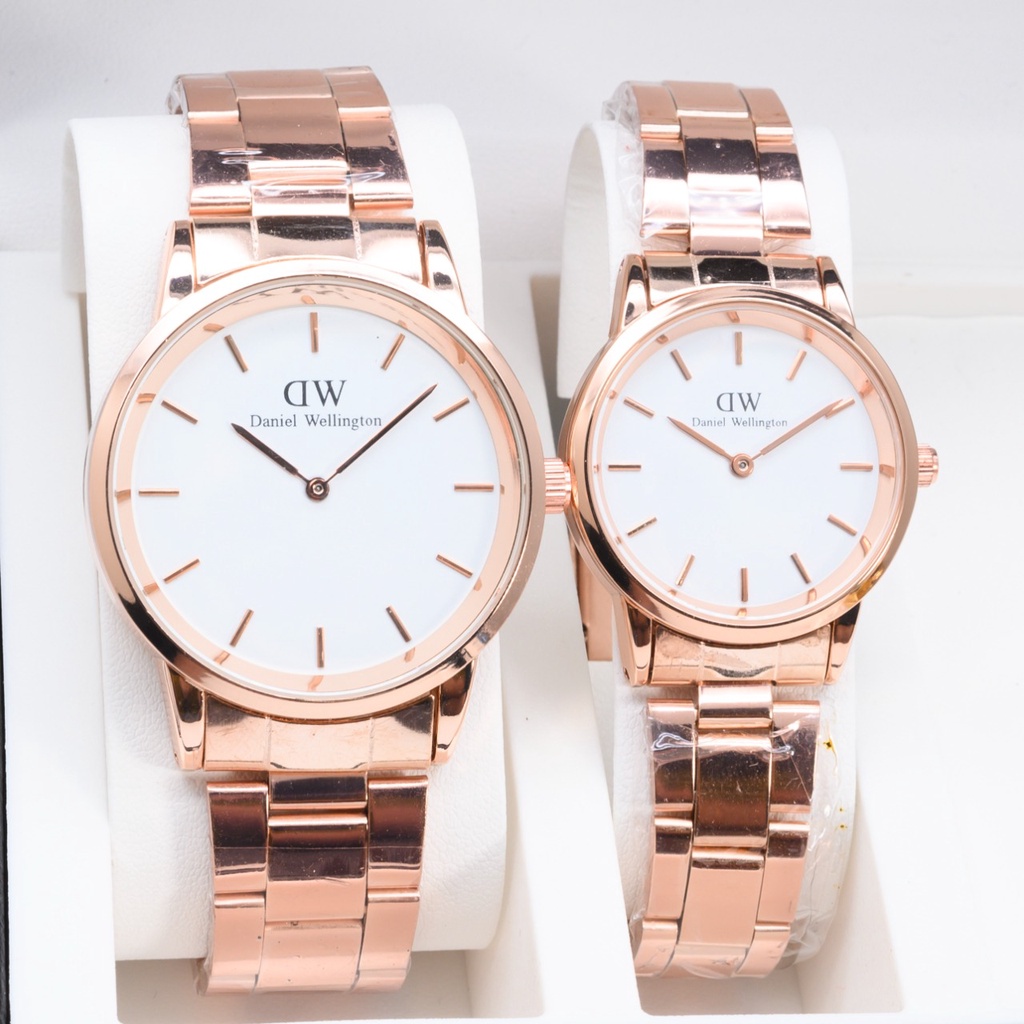Jam Tangan Wanita &amp; Pria / Couple ICON D4748 Tali Rantai Free Box, Paperbag &amp; Baterai Cadangan (BISA COD)