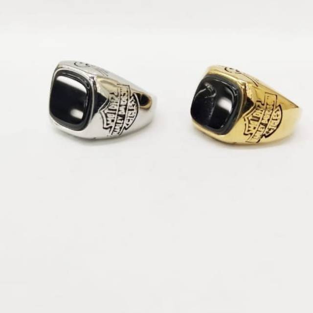 Cincin Pria Macho Black Onyx Ring Harley Davidson Titanium