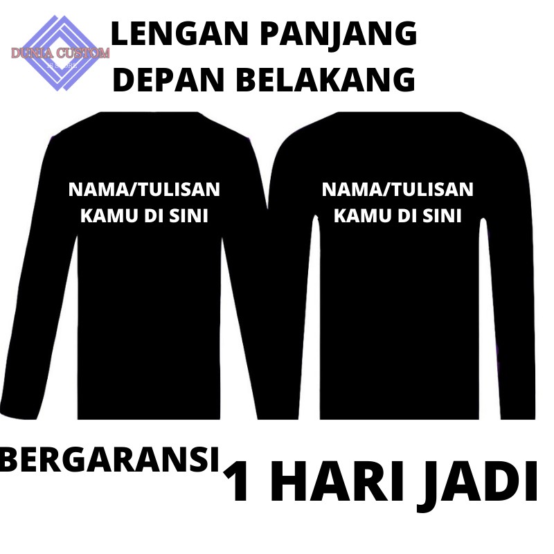kaos custom nama / tulisan depan belakang desain bebas / custom kaos nama / custome nama sendiri