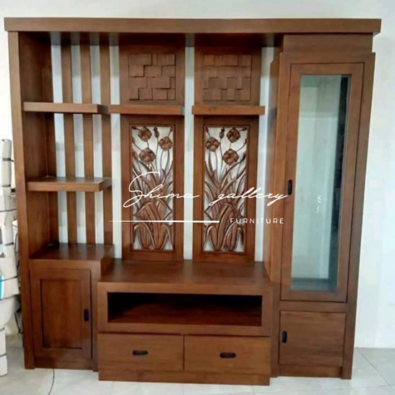 Lemari partisi minimalis / Lemari partisi penyekat ruangan / Lemari partisi kayu jati