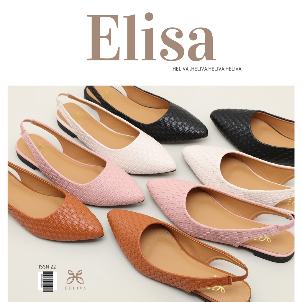 HELIVA ELISA Low Heels 2.5cm Sling Back Stretch Shoes Anyaman Bahan Kulit 1788-21 Original Brand