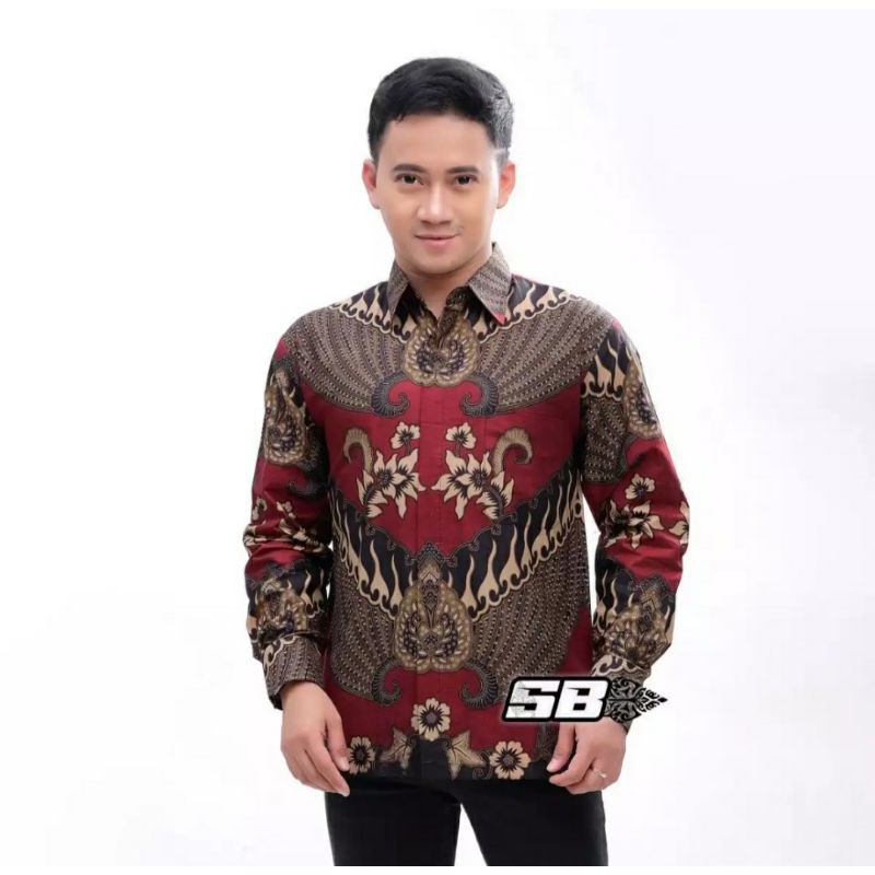 Batik Couple | Batik Couple Modern | Baju Batik Couple | Batik Tunik Couple-Kemeja batman maroon