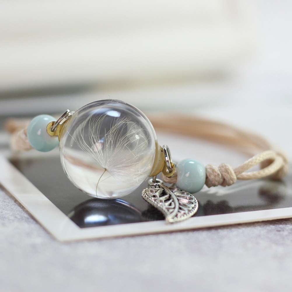 Hu Hu Hu Hu Hu Alat Bantu Pasang Kacamata♡ Gelang Tali Kepang Dengan Charm Bulat Motif Bunga Keringbulu Untuk Wanita