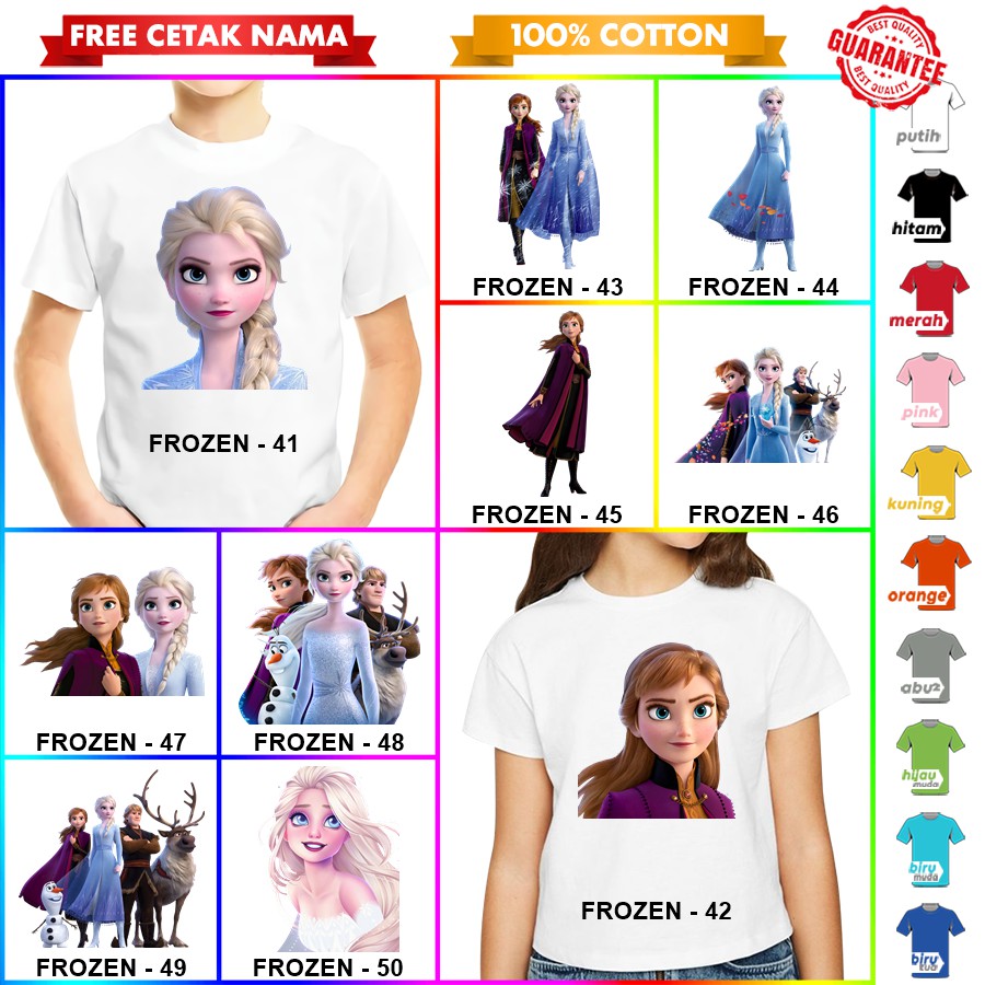 [FREE NAMA!!] Baju Kaos COUPLE  ANAK DAN DEWASA FROZEN BANYAK MOTIF