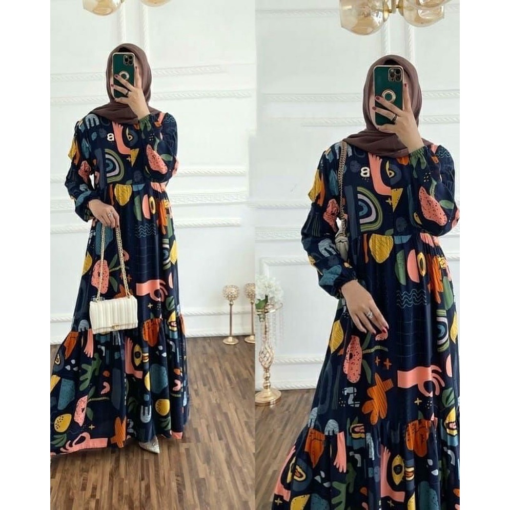 Gamis Rayon Long Dress Wanita Kekinian  HomeDress Payung Gamis Muslim  Terbaru Best Seller LD 100-110