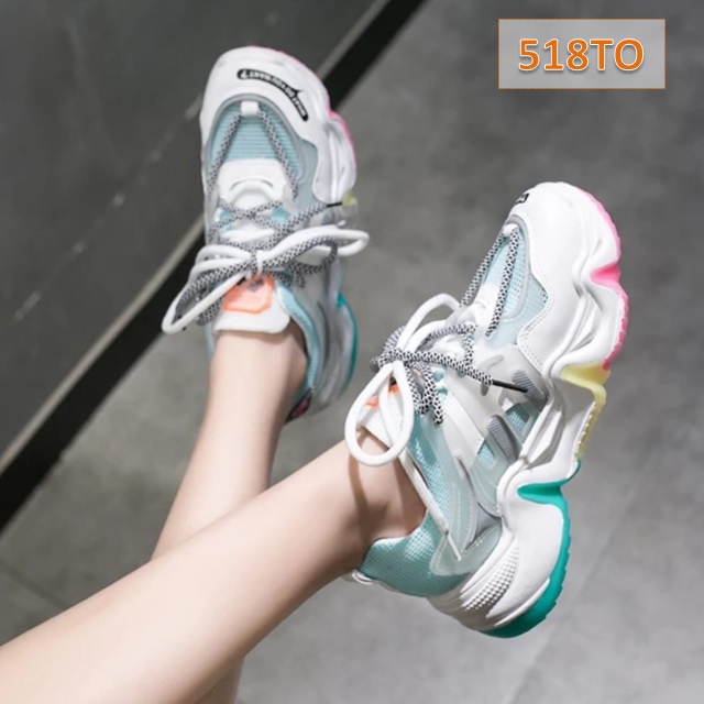 Sepatu Sneakers Wanita Sol Pelangi Keren Terbaru AS 160 Lullaby Fashion Korea Sol Tebal 5 Cm Abu Hitam Oren Putih Tosca (518)