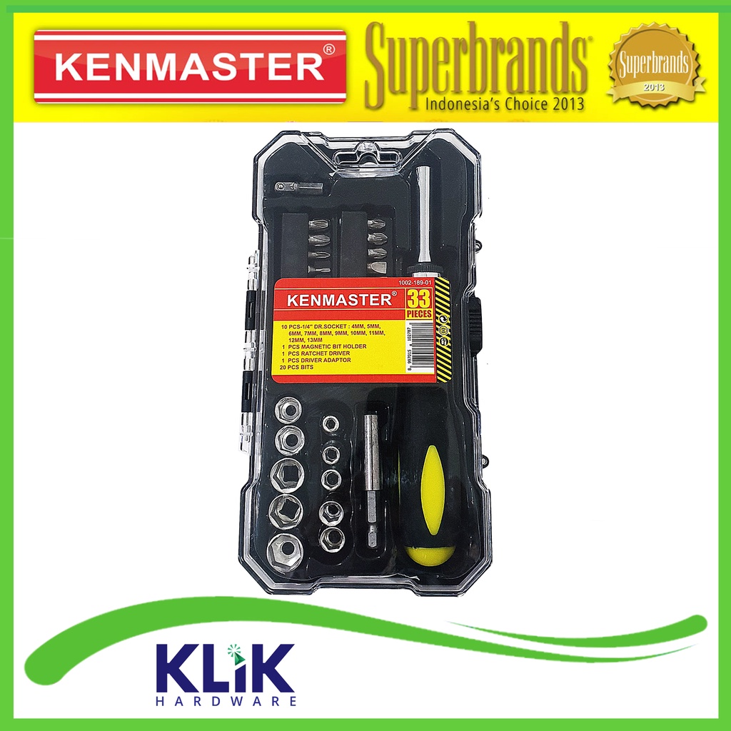 Kenmaster Kunci Shock Sock Sok Set 33 Pcs - Socket Wrench 1/4 Inch