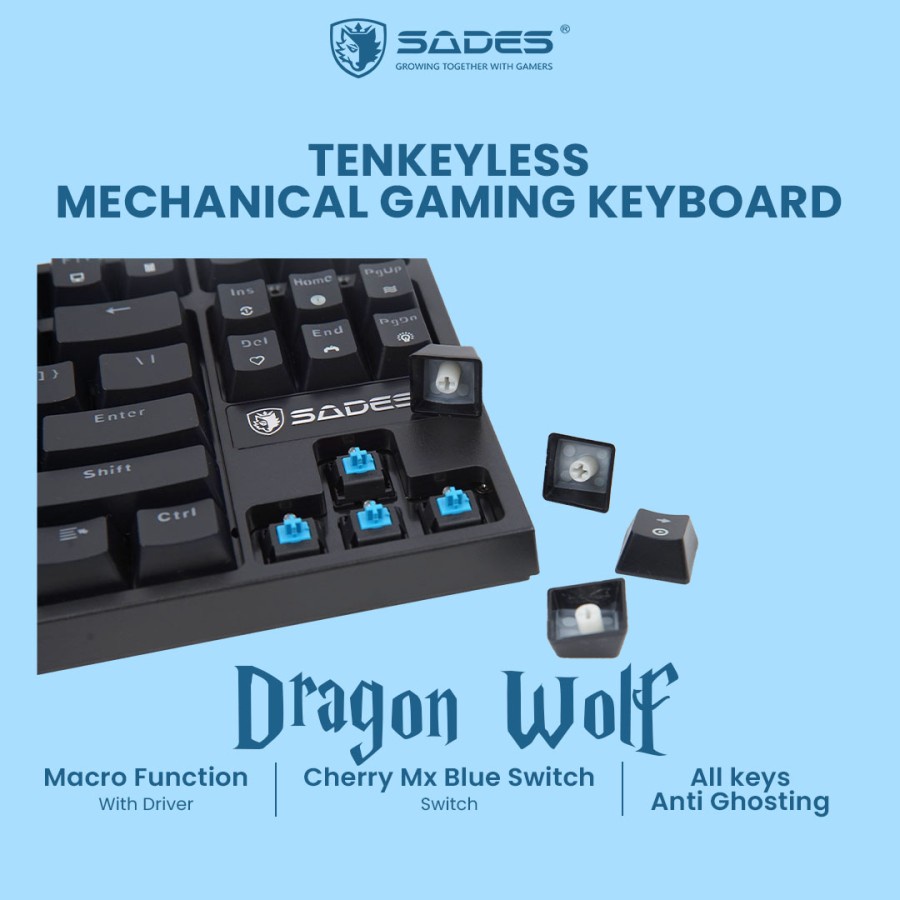 Sades Dragon Wolf TKL Mechanical Gaming Keyboard Switch Cherry MX