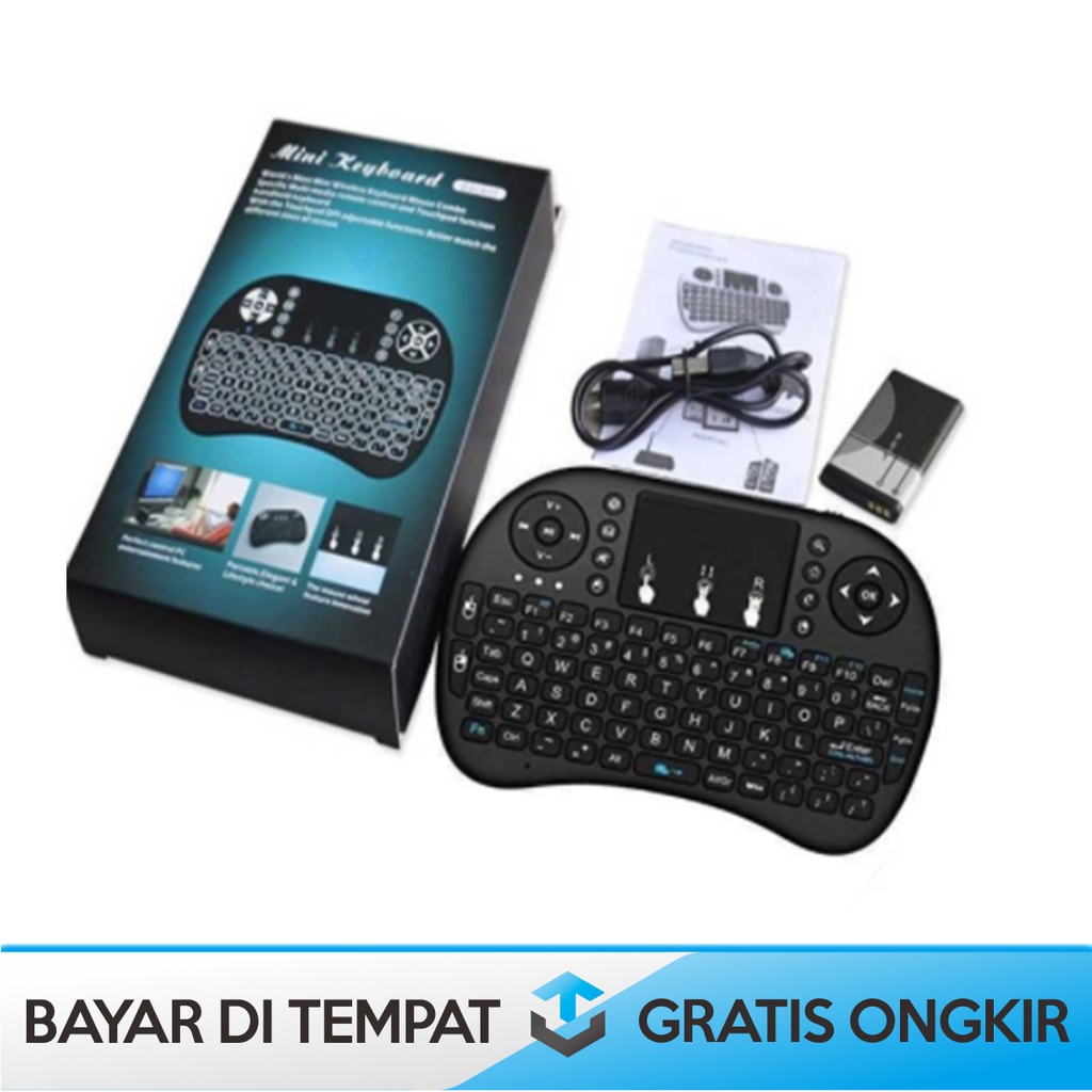 KEYBOARD WIRELESS 2.4GHz MINI DENGAN TOUCHPAD TAFFWARE I8 WARNA HITAM