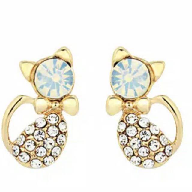 Anting cat gold permata white anting cato stainless steel earings anting stainless kucing import