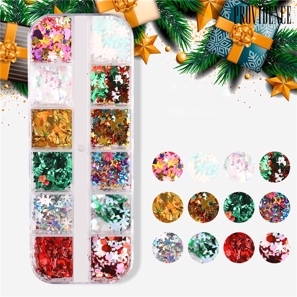 Providence 12 Sekat / Kotak Stiker Sequin Mini Tema Natal Untuk Dekorasi Nail Art / Manicure