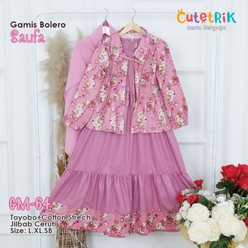 [Bisa COD] Gamis Anak Bolero / Cardigan Saufa Cutetrik Katun Set Jilbab 4 5 6 7 8 9 10 11 12 13 Tahu