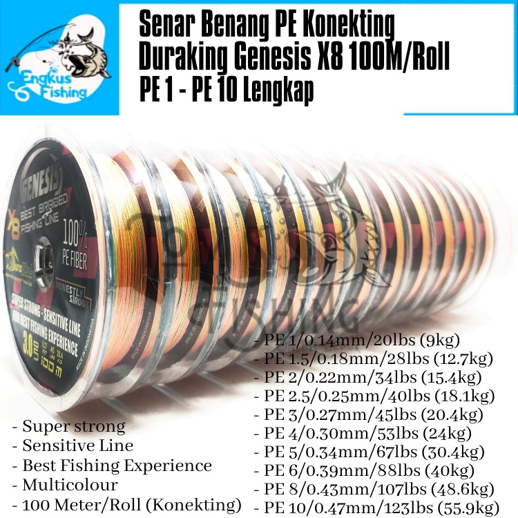 Senar Benang Pancing PE Duraking Genesis X8 (PE 1 - PE 10) 100M/Roll Konekting - Engkus Fishing