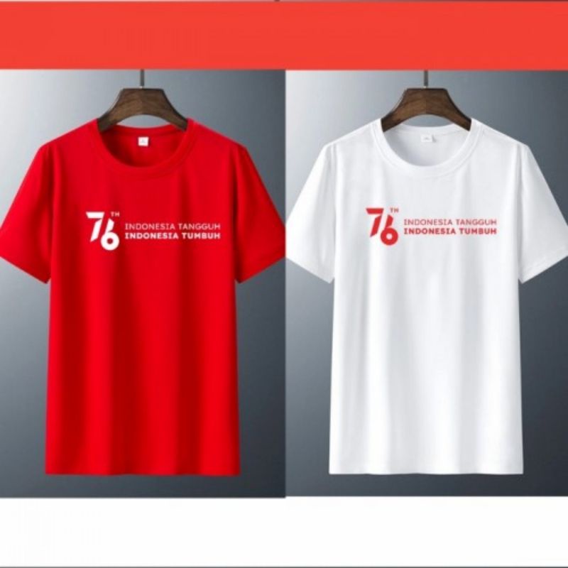 BAJU KAOS DIRGAHAYU HUT RI 76 17 AGUSTUS / AGUSTUSAN BAHAN SOFT COMBAD FULL KATUN