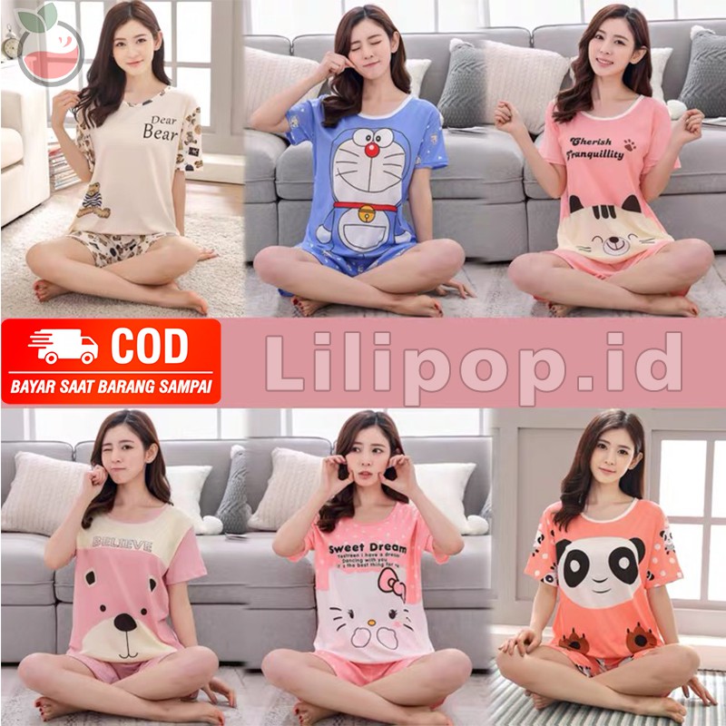 Baju Tidur Import Dewasa All Size Bahan Spandex Baby Doll Korea Murah DT HP 3/4 CP PP Lilipop