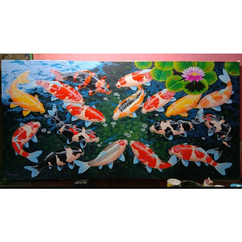 lukisan ikan koi ukuran besar 1meterx2meter