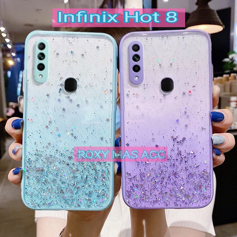 SOFTCASE GLITER ( INFINIX HOT 8 ) TERBARU CASE DOVE GLITER FUZE TRANSPARAN DENGAN KAMERA PROTEKSI, S