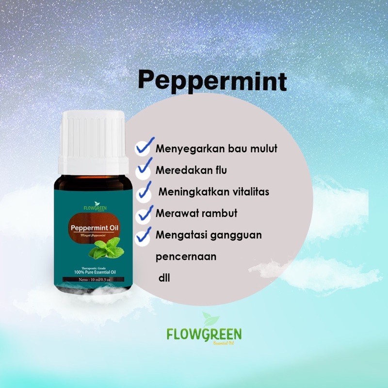 Peppermint Essential Oil Flowgreen Diffuser Humidifier - Minyak Essential Aromaterapi Peppermint