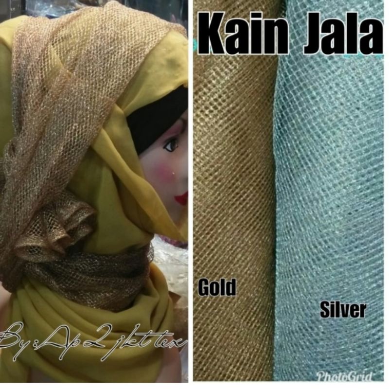 kain lame jaring jala /kain kerudung asesoris pengantin /bahan jaring kerudung pesta lame golde / kain kerudung adat