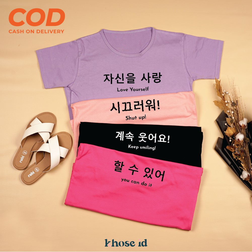 Khose.id | Kaos Wanita Katun &quot;KOREAN WORD&quot; FREE SIZE PRINT DIGITAL / BAJU T-SHIRT MURAH KOREAN