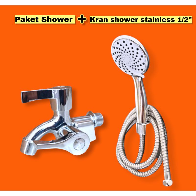 PAKET Hand shower Bonus Kran Cabang - Keran Double Bagus