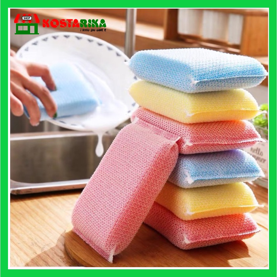 KOSTARIKA Spon Busa Cuci Piring Panci GOOD WIFE Serbaguna Set 5 Pcs Warna Campur Spons Cuci Piring Sponge Busa Dapur