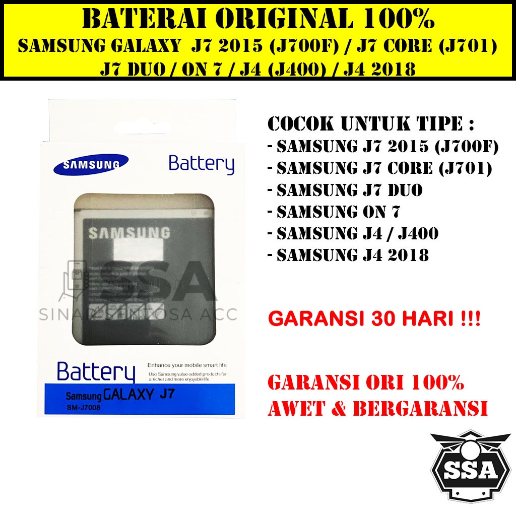 Baterai Original 100% Samsung Galaxy J7 2015 J7 Core J7 Duo ON 7 ON7 J4 2018 J700 J700F J701 J400 2018 EB-BJ700CBE Ori HP Battery Batrai Batre Batu Batere GARANSI