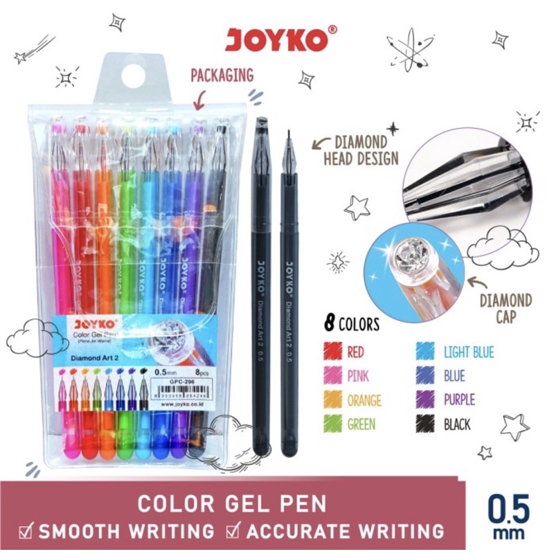 ( Set 6 - 8 Warna ) JOYKO COLOR GEL PEN - BALLPOINT PENA PULPEN JEL WARNA PREMIUM - RETRO / DIAMOND HEAD