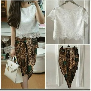 Dijual Setelan Baju Wanita Setelan Brukat Rok Batik Diskon