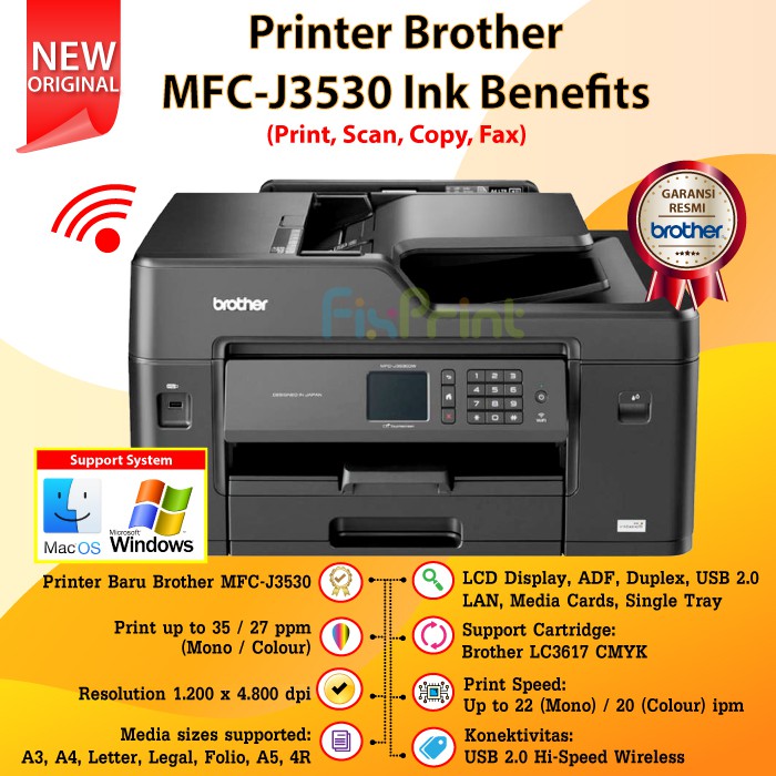 Printer Brother MFC-J3530 Ink Benefit Inkjet A3 Print Scan Copy Fax ADF WiFi All-In-One New