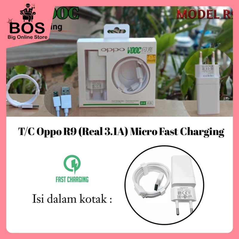 BOS - CHARGER OPPO R9 SUPPORT FAST CHARGING + KABEL MICRO USB/TYPE-C | TC CAS CASAN VOOC AK779 AK-779