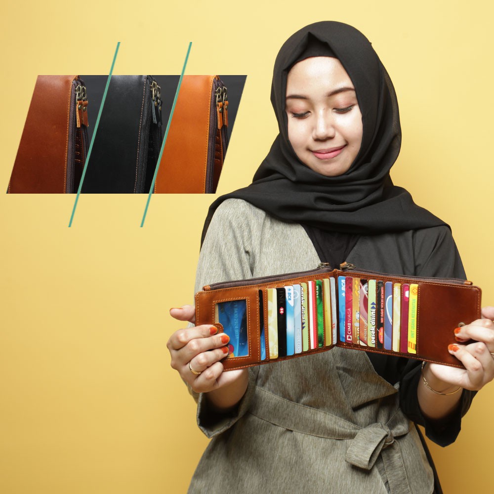 Dompet kartu panjang Pria Wanita Multifungsi 17Slot card Garansi Bahan 100% KULIT - DKP