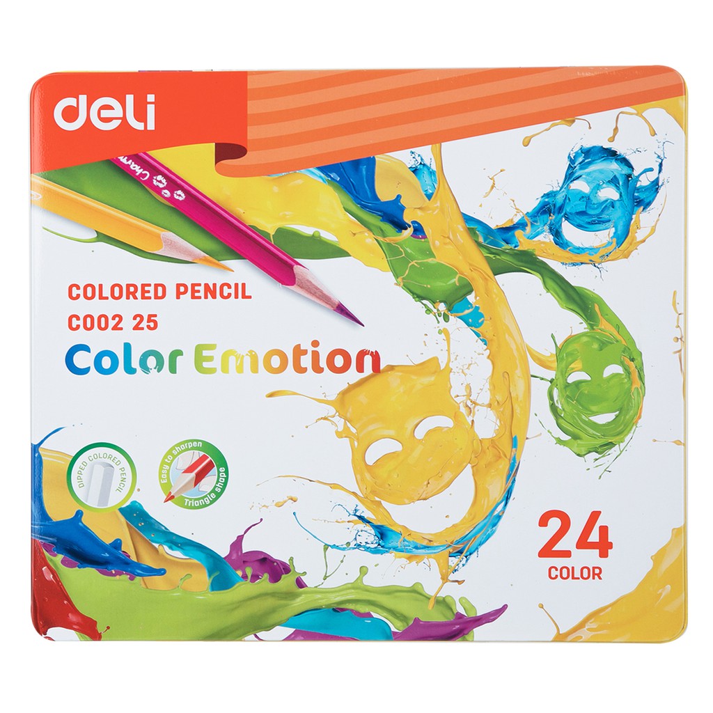 Deli Pensil Warna Halus 24 Warna Bentuk Segitiga Ergonomis EC00225-6