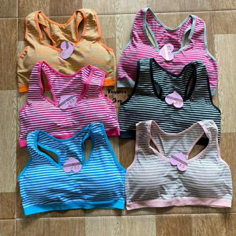 sport bra motif salur - miniset dengan busa tipis