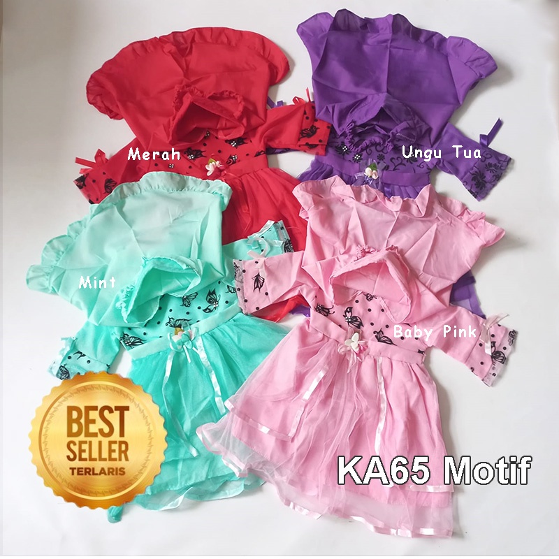 Baju Muslim Bayi 6 12 Bulan Setelan Gamis Muslim Baby Perempuan Gaun Syari Dress 1 Tahun Terlaris Trending Warna Pink Merah KA65 Motif