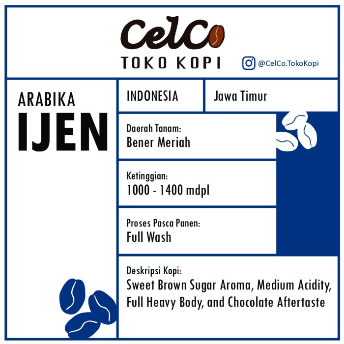 

Kopi Arabika Ijen 200gr | by Celco Toko Kopi | Kopi Biji & Bubuk