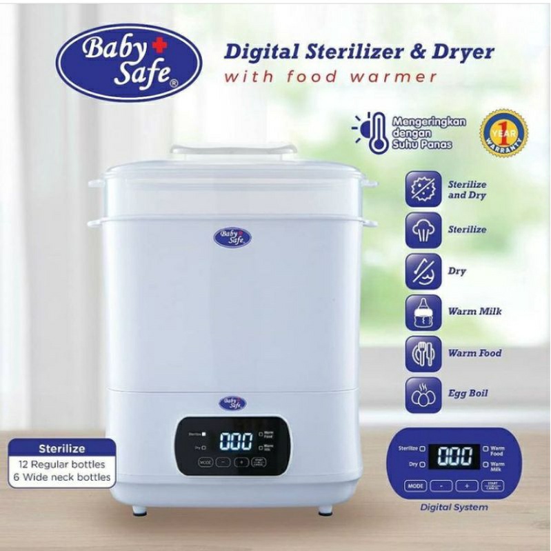 Baby Safe STE01 Digital Sterillizer &amp; Dryer With Food Warmer - Alat Steril dan Menghangatkan Makanan