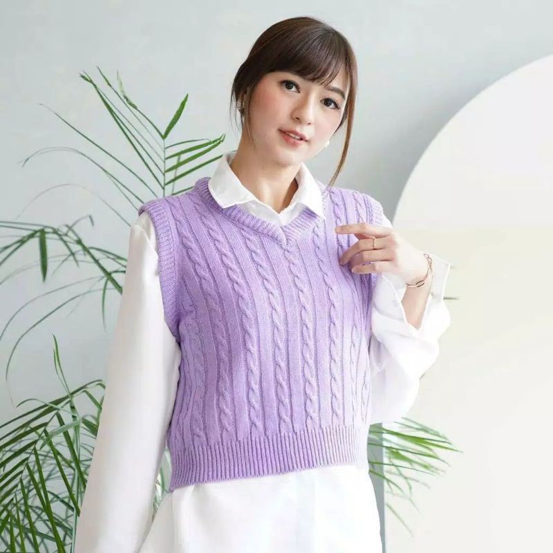 BL CABLE Lilac Vest Rompi Rajut Wanita Oversize  Shopee 