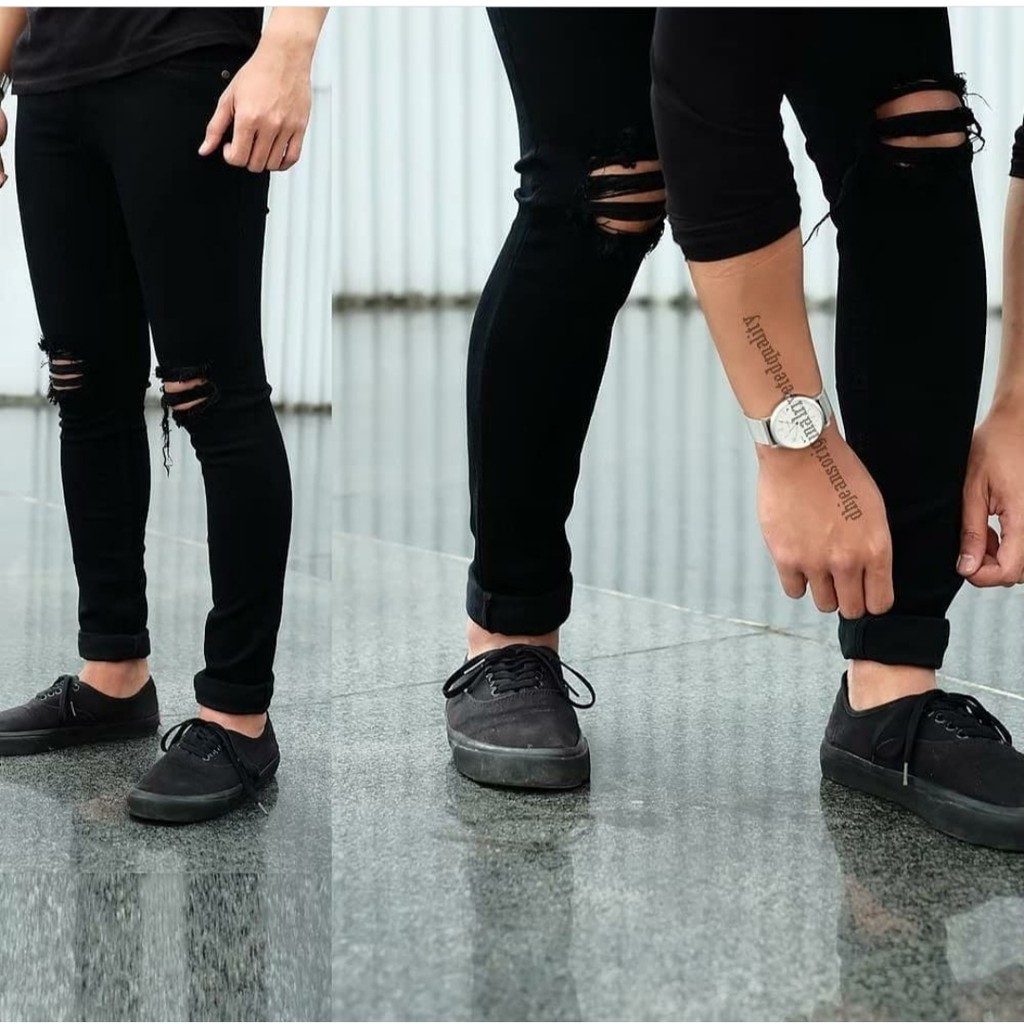 Celana Sobek Skinny Jeans Sobek Lutut Pria size 27-38