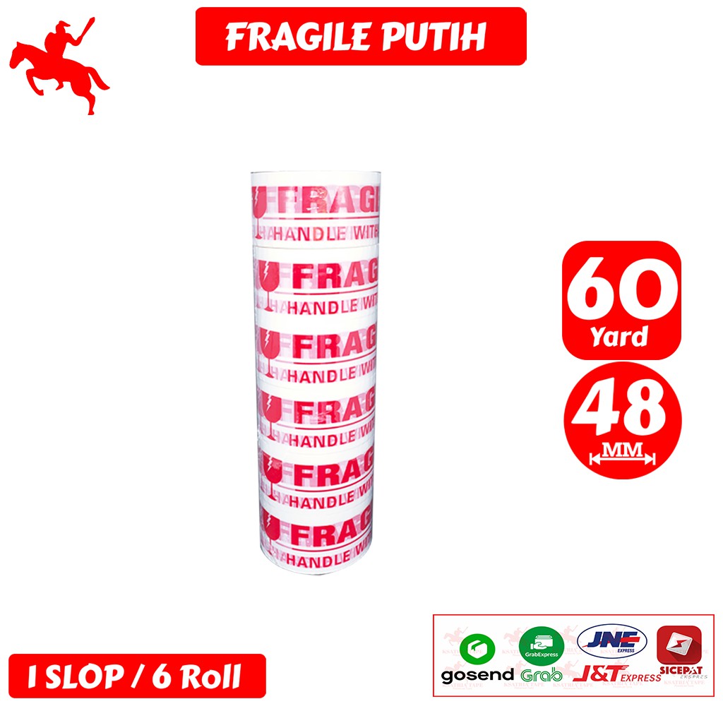 

Lakban OPP Tape / Lakban Fragile Putih KSATRIA Tape 60 Yard (1 Slop)