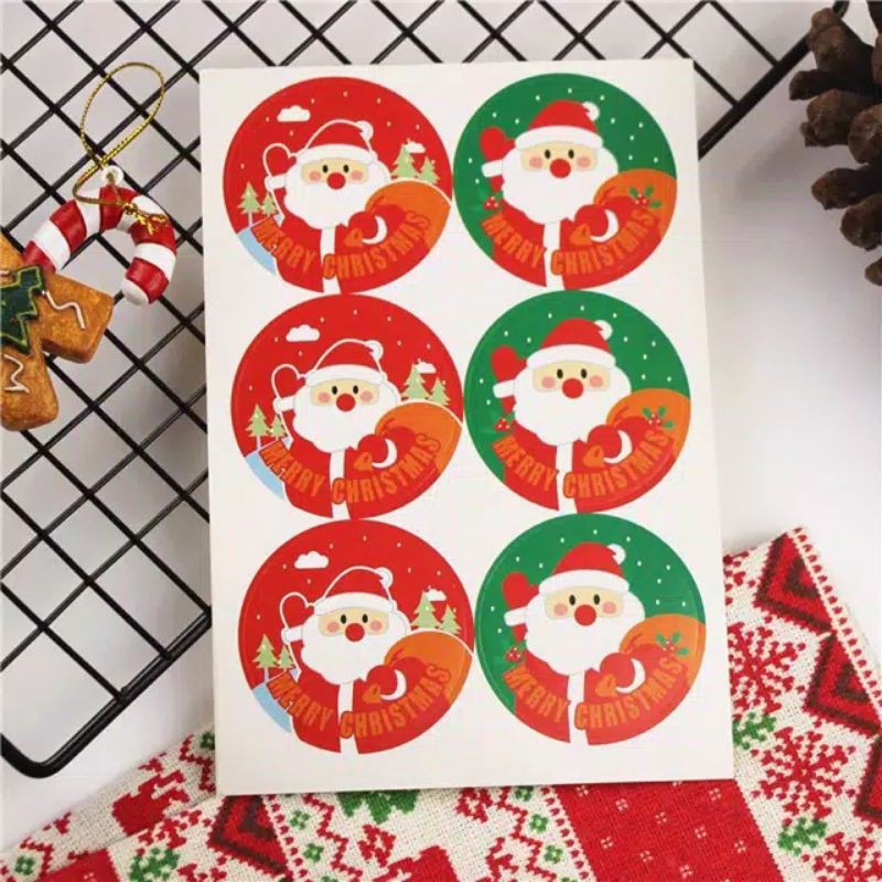 Sticker santa Merry Christmas sticker natal toples dan kotak kue BERBAGAI MOTIF