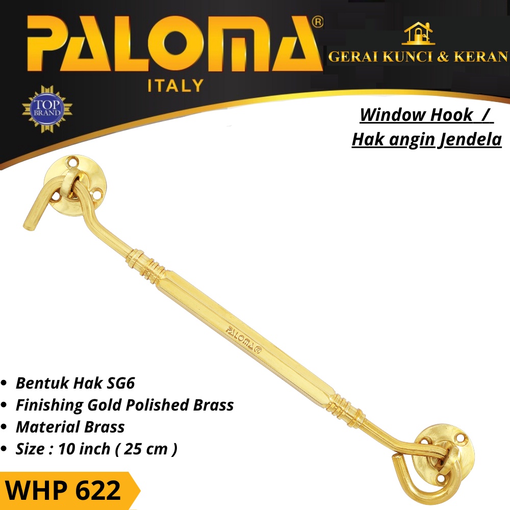 HAK ANGIN PENAHAN JENDELA WHP 622 BRASS 10&quot; INCH 25CM  GOLD PB WINDOW HOOK CANTOLAN