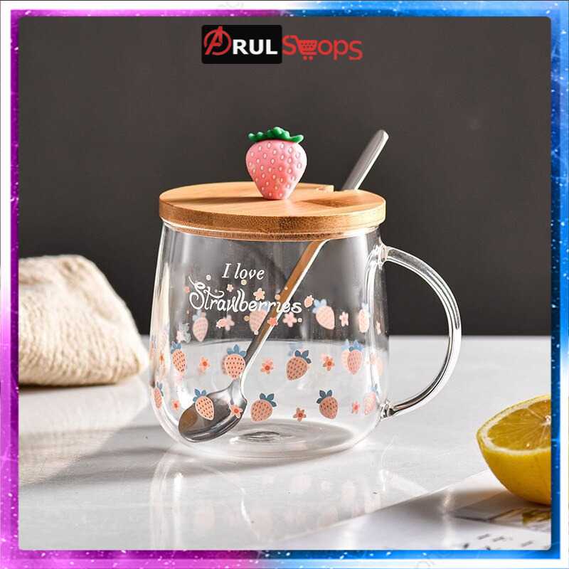 ARS - GU26C Gelas Mug Water Coffee Milk Juice Glass 3D Lid - BC1236