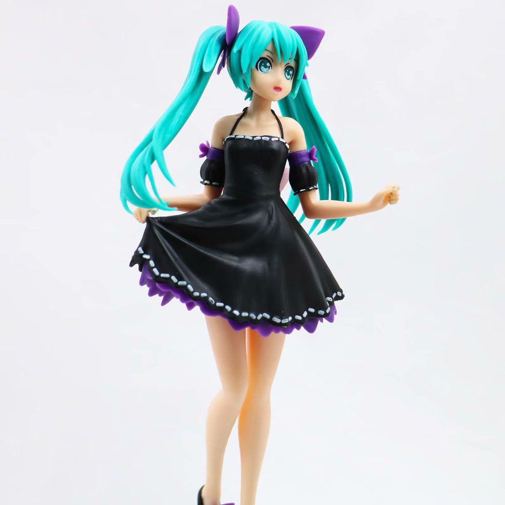 Lanfy Miku Hatsune Action Figure Anime Miku Hatsune Collection Model Baju Hitam Miniatur