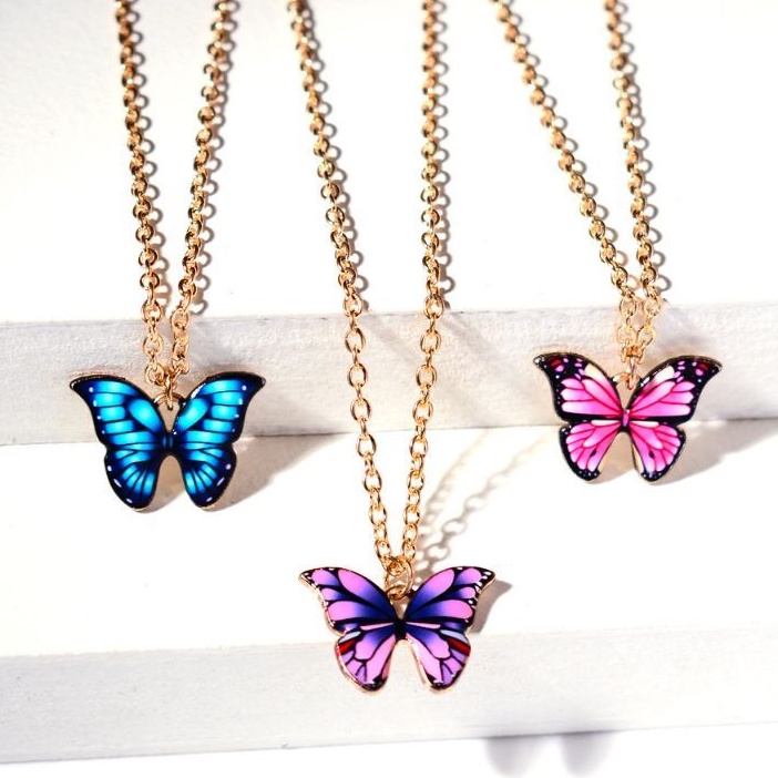 Kalung Gold Butterfly Aesthetic Muticolor Fashion Wanita