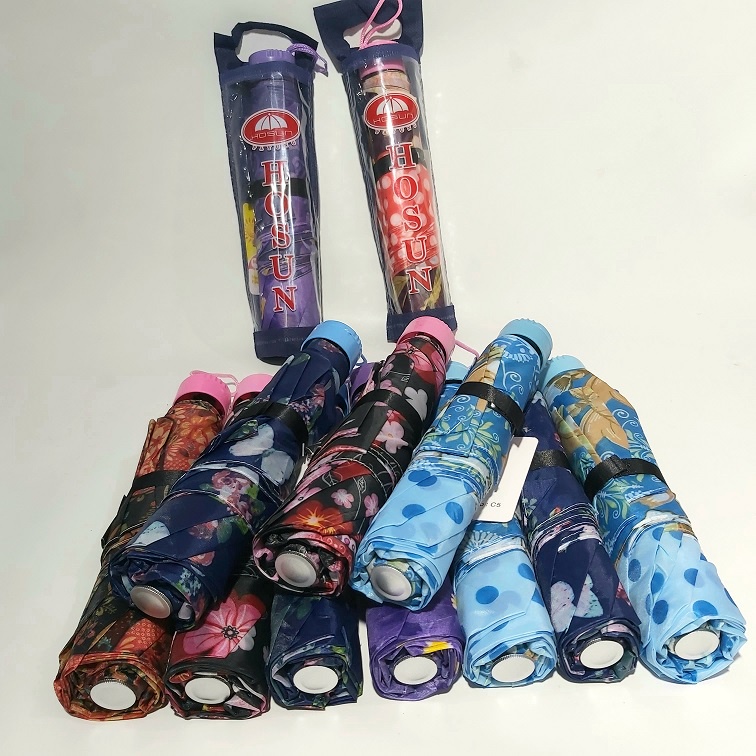 Payung Lipat Premium Kuat Kokoh Anti Angin Anti Karat Rangka Hitam - Payung Lipat 3 Motif Variasi Kembang Kotak Kualitas Bagus