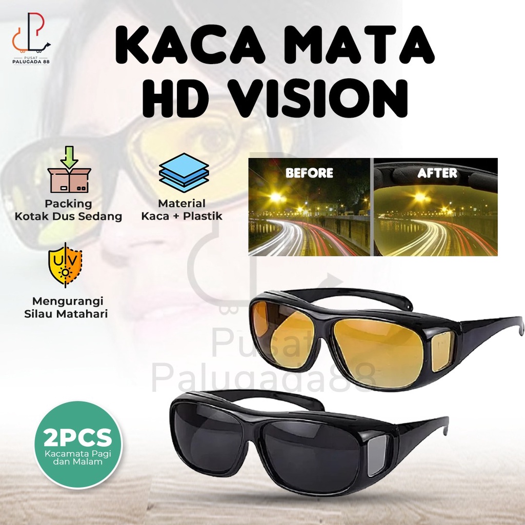 Kacamata 2 in 1 Kuning Biru Anti Silau Matahari Siang Malam HD Vision