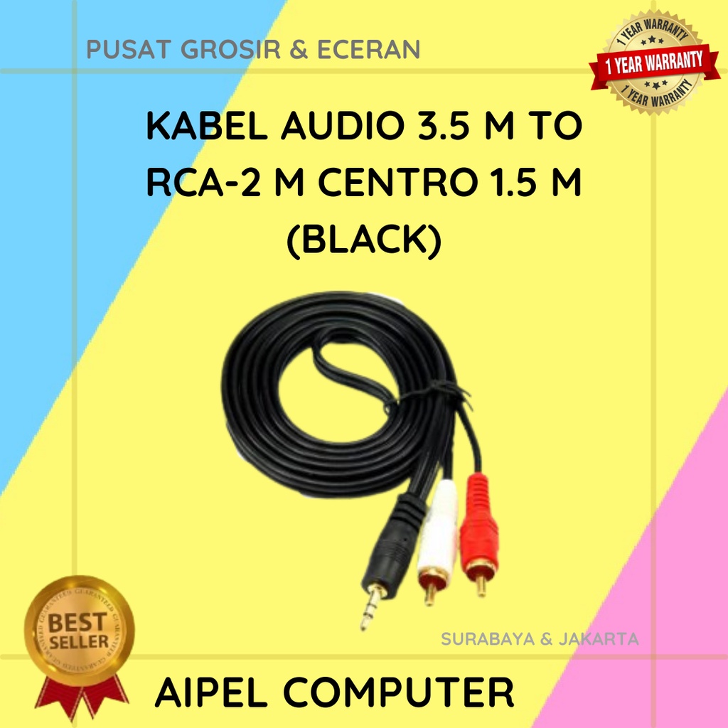 A3MR21 | KABEL AUDIO 3.5 MALE TO RCA-2 MALE CENTRO 1.5 M (BLACK)