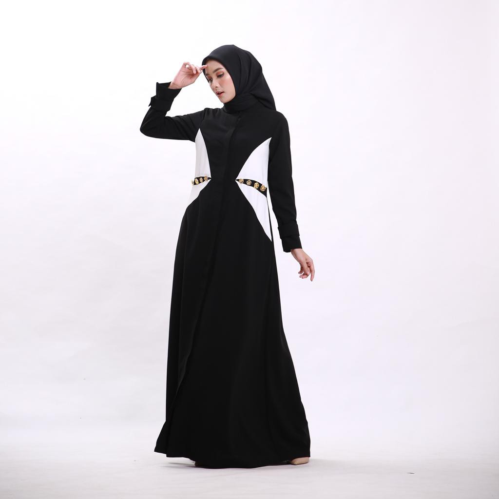 Sienna Dress Gamis Formal Casual Hitam Putih Best Seller/Abaya/Dress Wanita/Dress Hijab/Maxi Dress