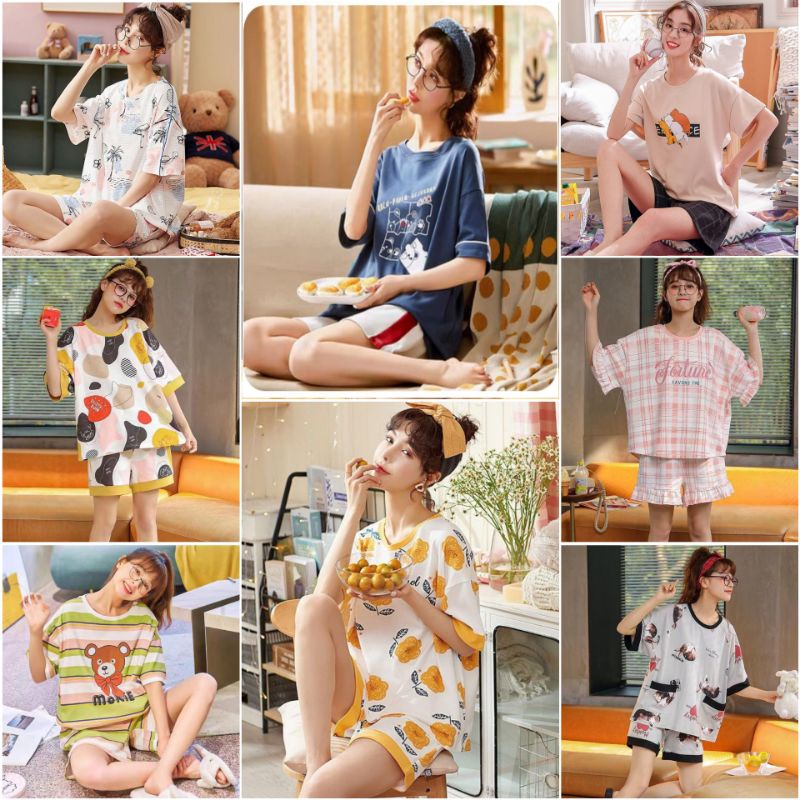 Baju tidur import piyama wanita / piyama kaos hotpants import